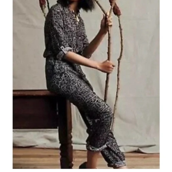 Anthropologie Lilia Black and White Geometric Patterned Jumpsuit - Picture 2 of 6